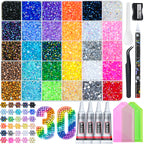 40000 Pcs Resin Jelly Rhinestones Kit, 30 Colors 3mm Flatback Rhinestones with 4 Pcs B7000 Jewelry Glue & Tools, All-in-One Bedazzling Kit for DIY Arts & Crafts Gifts