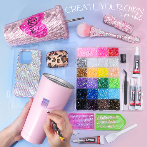 34000 Pcs Resin Jelly Rhinestones Kit, 24 Colors 3mm Flatback Rhinestones with 4 Pcs B7000 Jewelry Glue & Tools, All-in-One Bedazzling Kit for DIY Arts & Crafts Gifts